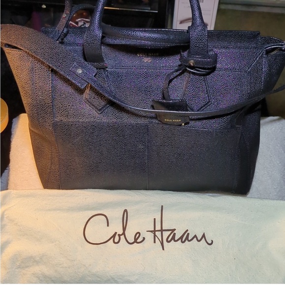 Cole Haan EVA Black Pebbled Leather Women's Tote/Crossbody Bag - Black - Picture 2 of 8